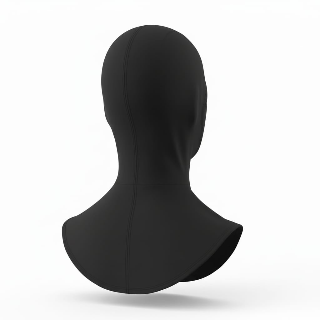Black thermal balaclava ski mask made from a polyester and spandex blend, designed for cold weather outdoor activities such as skiing, motorcycling, and cycling
