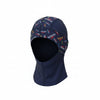 Speedo adult polyester swim cap in a dark blue color with a multi-color logo print